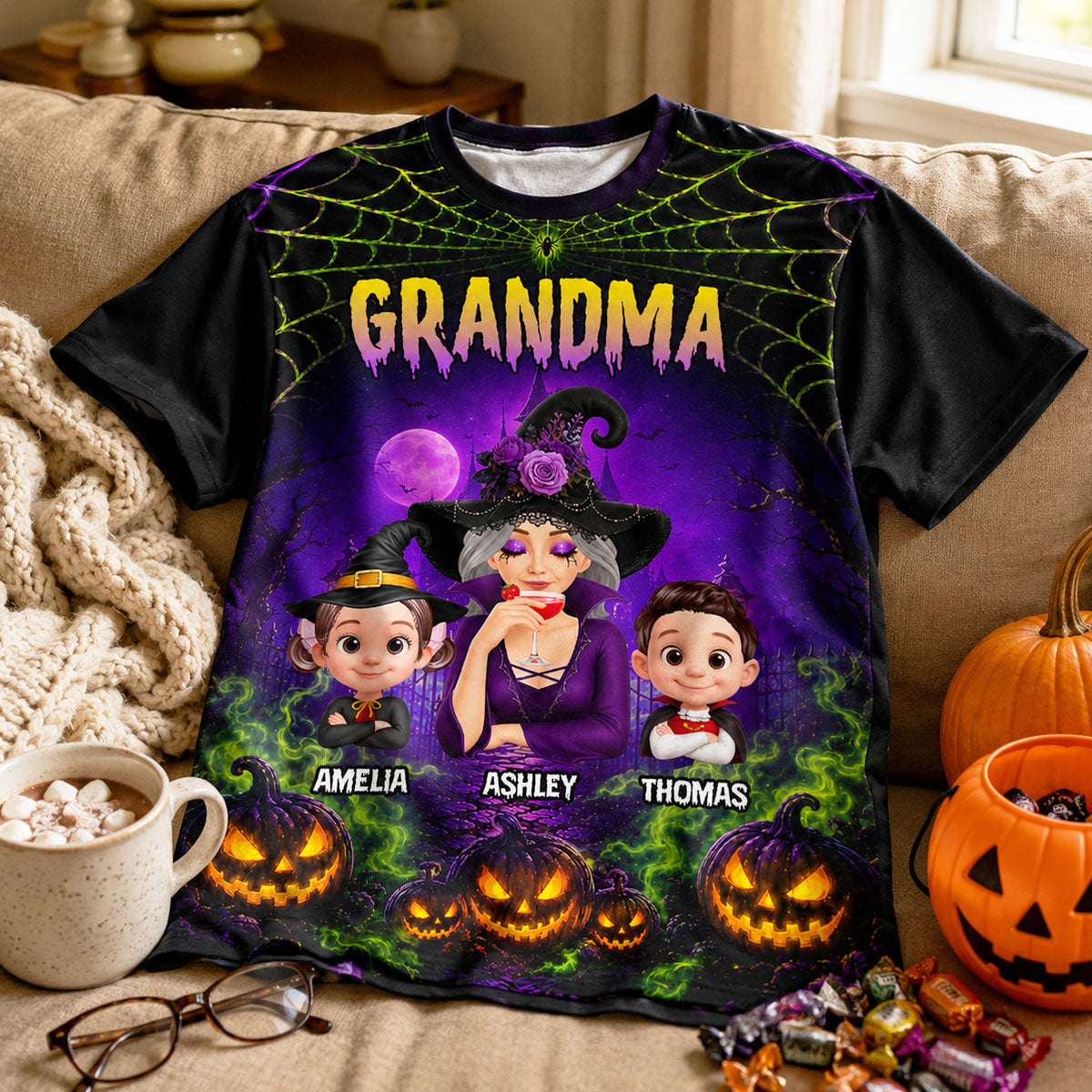 Spooky Grandma Grandkids - Personalized Shirt - Halloween Gift For Grandma