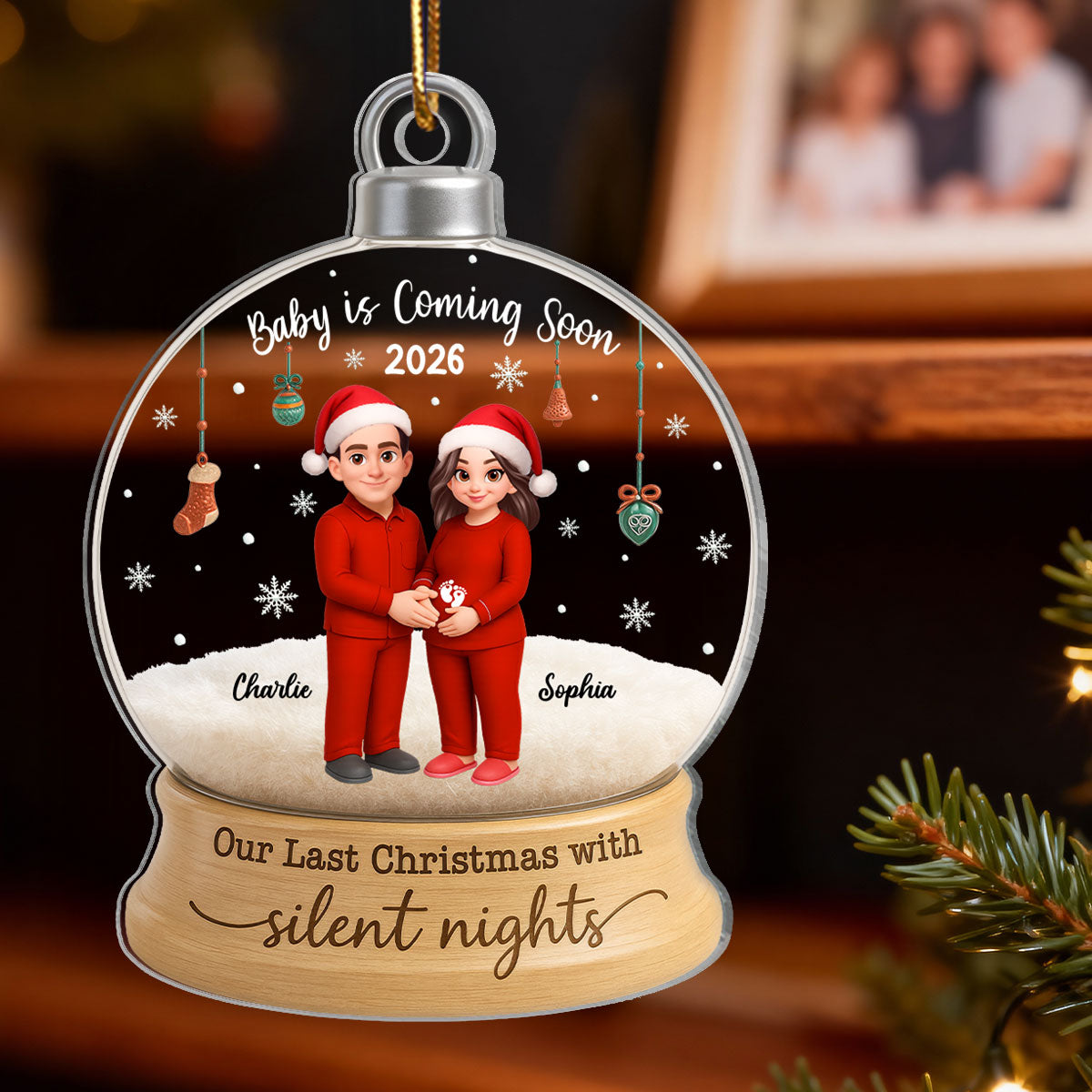 Last Christmas With Silent Nights Expecting Couple Parents-to-be - Personalized Acrylic Ornament