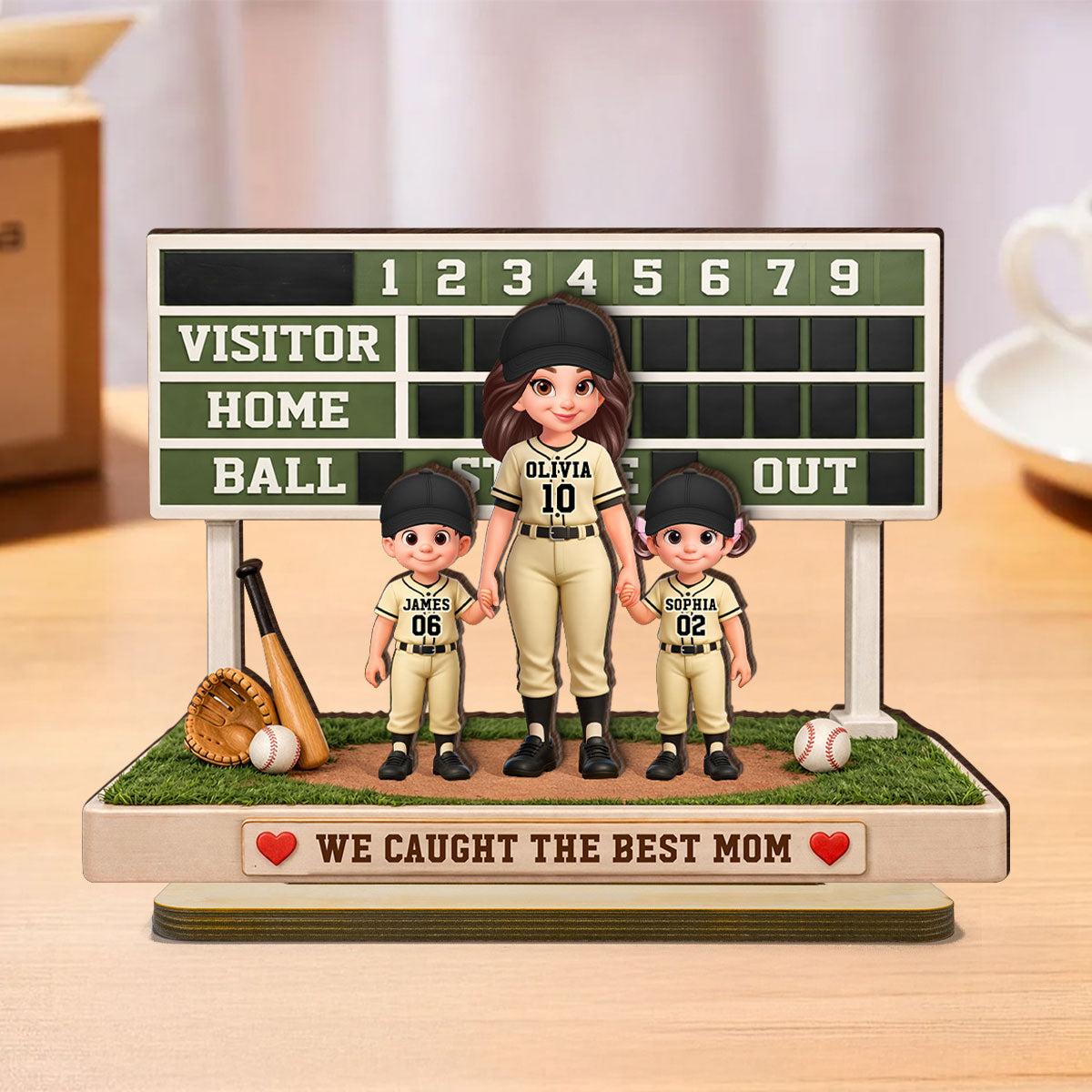 Baseball Mom Kids Scoreboard - Personalized 2-Layered Wooden Plaque - Mother's Day Gift, Gift For Mom