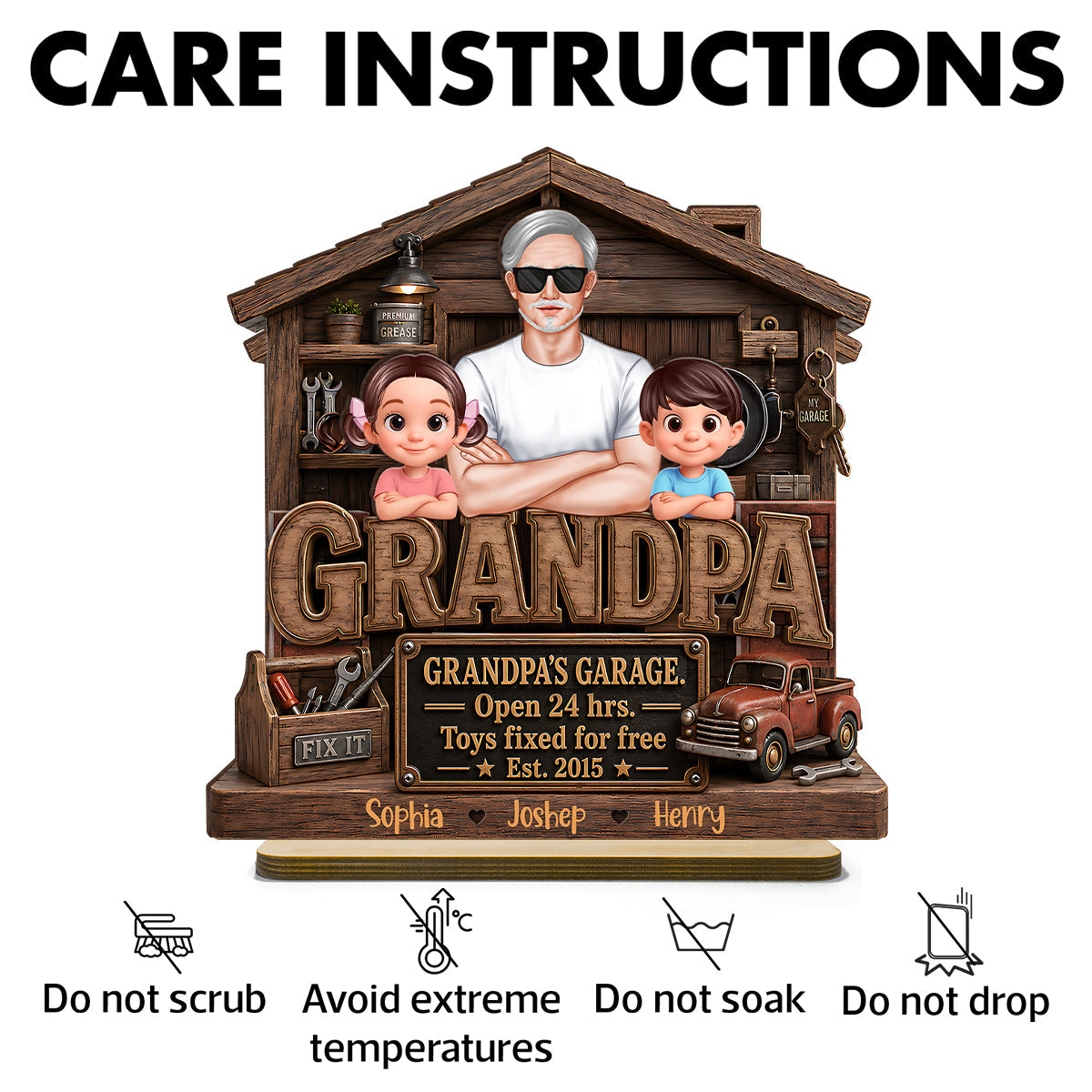 Grandpa's Garage - Personalized 2-Layered Wooden Plaque -  Gift for Dad, Grandpa, Husband