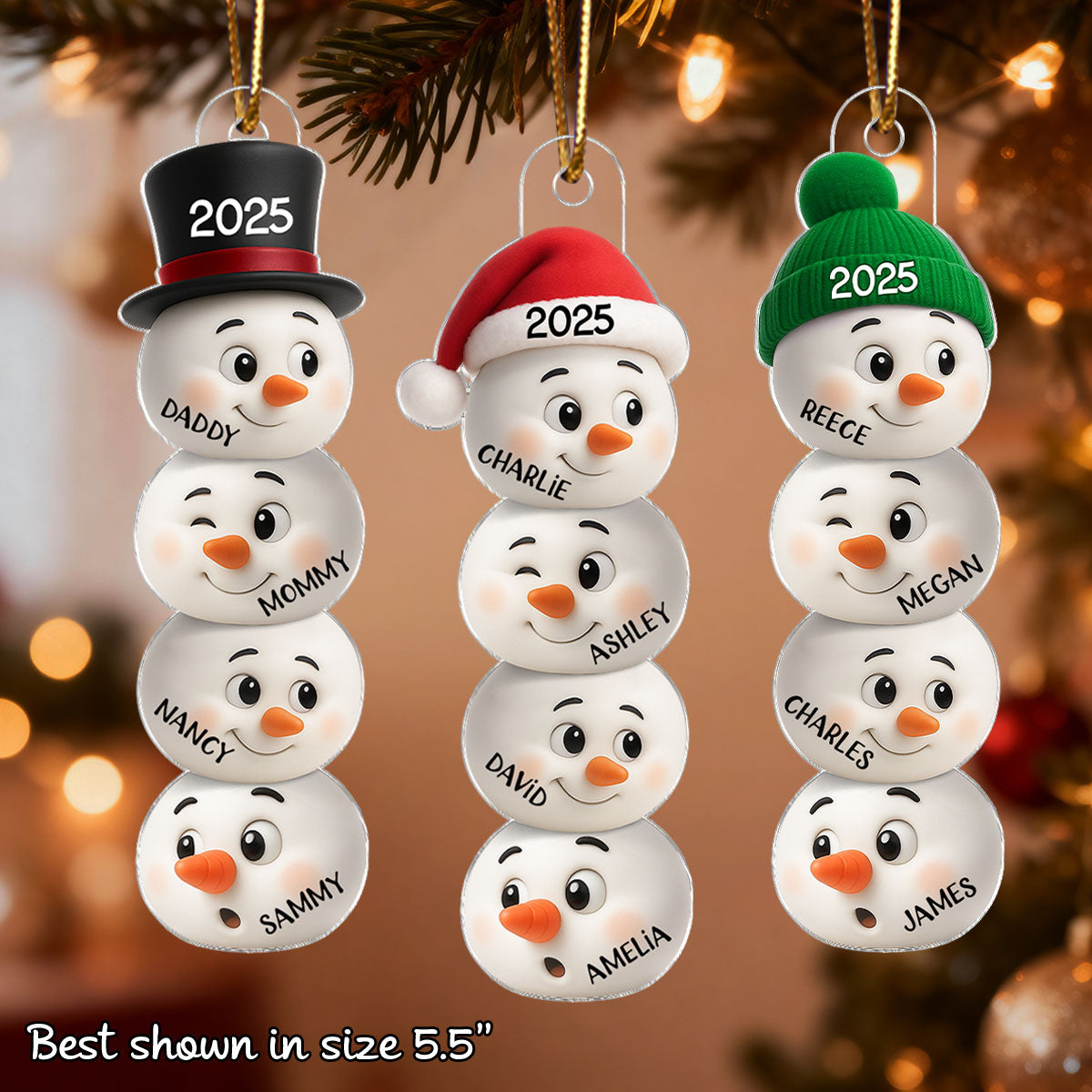 Christmas Family Snowman Funny Faces - Personalized Acrylic Ornament