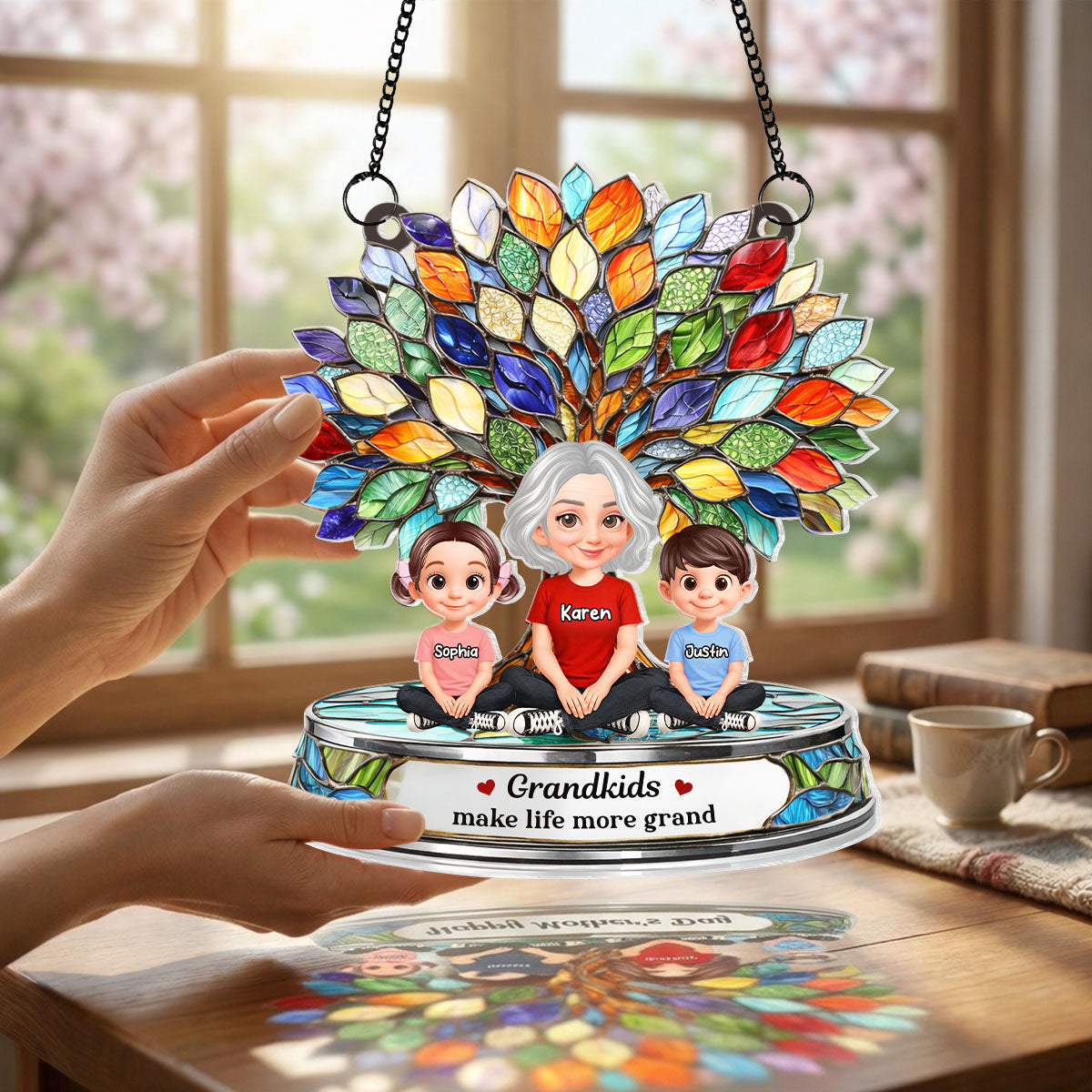 Grandkids Make Life More Grand Family Tree - Personalized Acrylic Suncatcher - Heartfelt Mother's Day Gift for Grandma