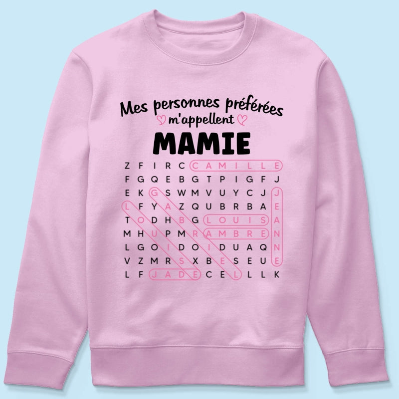 T-shirt Personnalisé Mots Fléchés - Mes personnes préférées m'appellent Mamie - Cadeau pour Grand-Mère