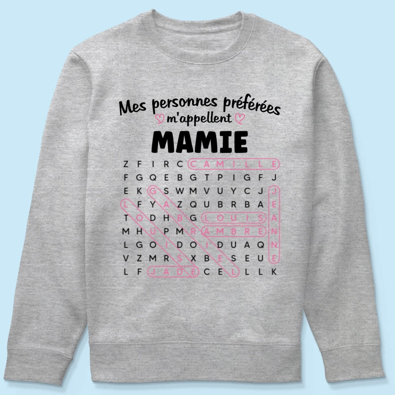 T-shirt Personnalisé Mots Fléchés - Mes personnes préférées m'appellent Mamie - Cadeau pour Grand-Mère