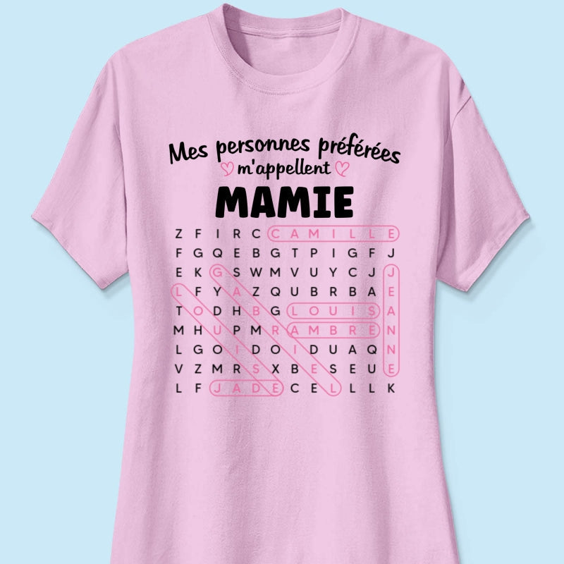 T-shirt Personnalisé Mots Fléchés - Mes personnes préférées m'appellent Mamie - Cadeau pour Grand-Mère