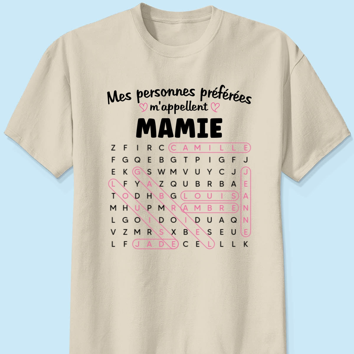 T-shirt Personnalisé Mots Fléchés - Mes personnes préférées m'appellent Mamie - Cadeau pour Grand-Mère