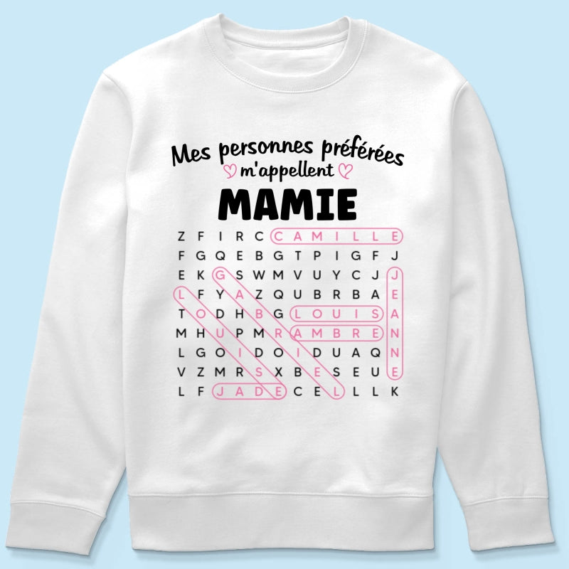 T-shirt Personnalisé Mots Fléchés - Mes personnes préférées m'appellent Mamie - Cadeau pour Grand-Mère