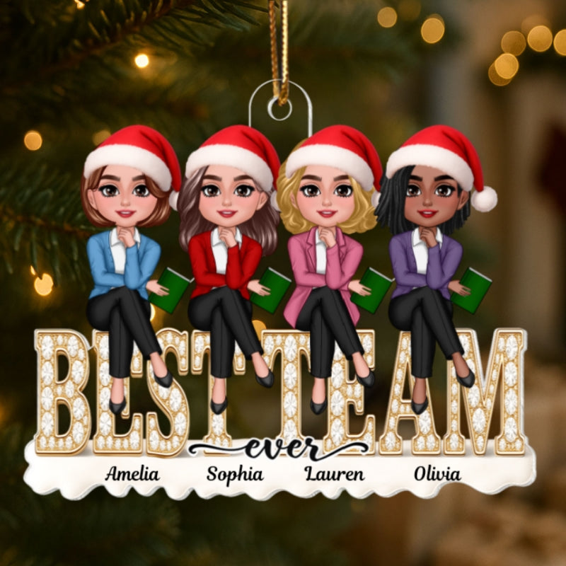 Teacher Best Team Ever 3D Shining Effect - Personalized Acrylic Ornament - Unique Christmas Gift For Coworkers