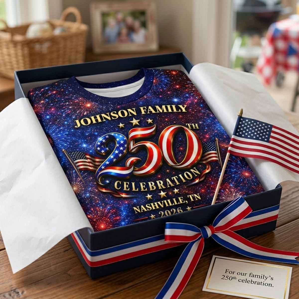 Custom Family American 250th Anniversary 1776 - 2026 - Personalized Shirt - Family Matching Patriotic Crew Shirt