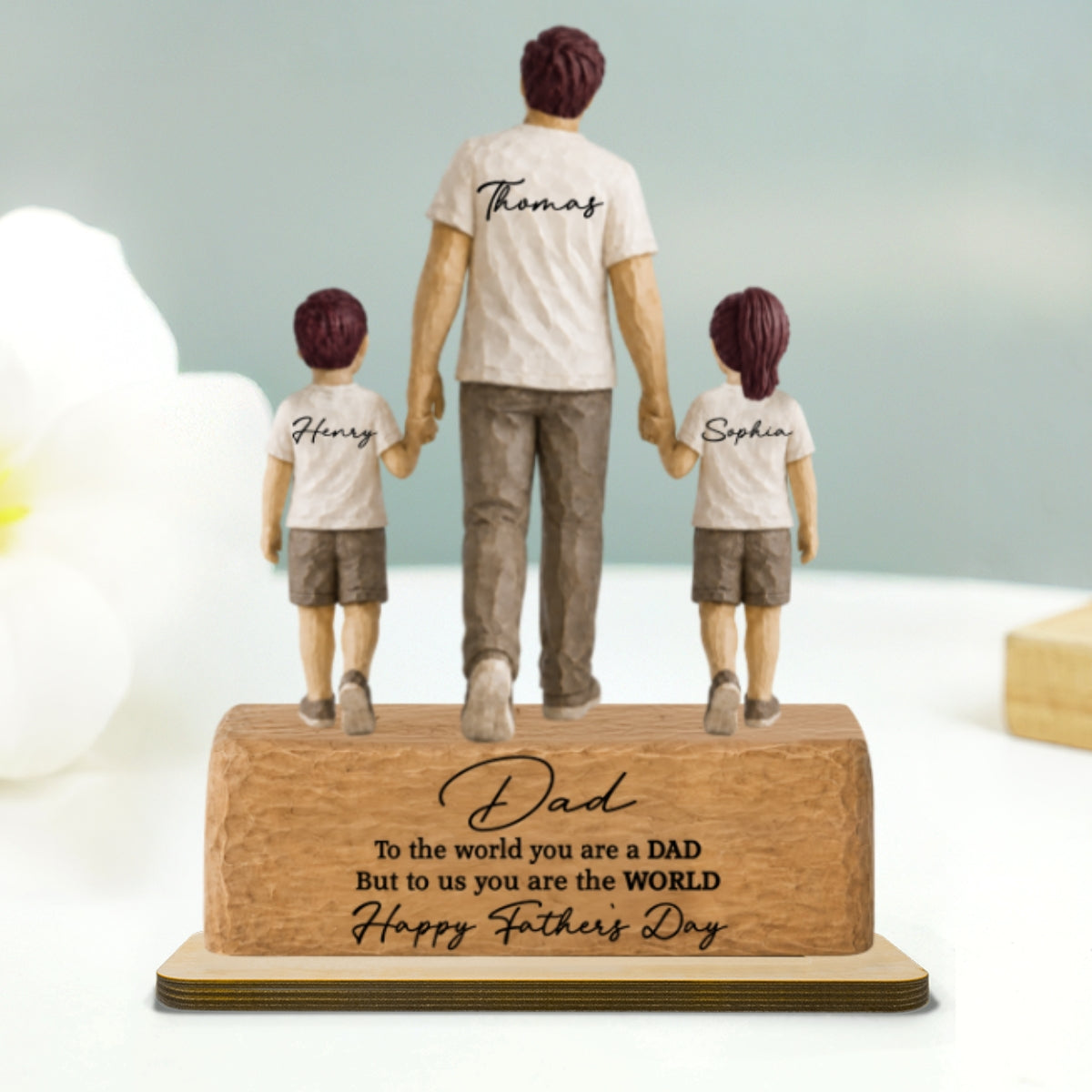 Sentimental Rustic Dad And Kids Walking - Personalized 2-Layered Wooden Plaque - Heartfelt  Gift For Dad, Husband