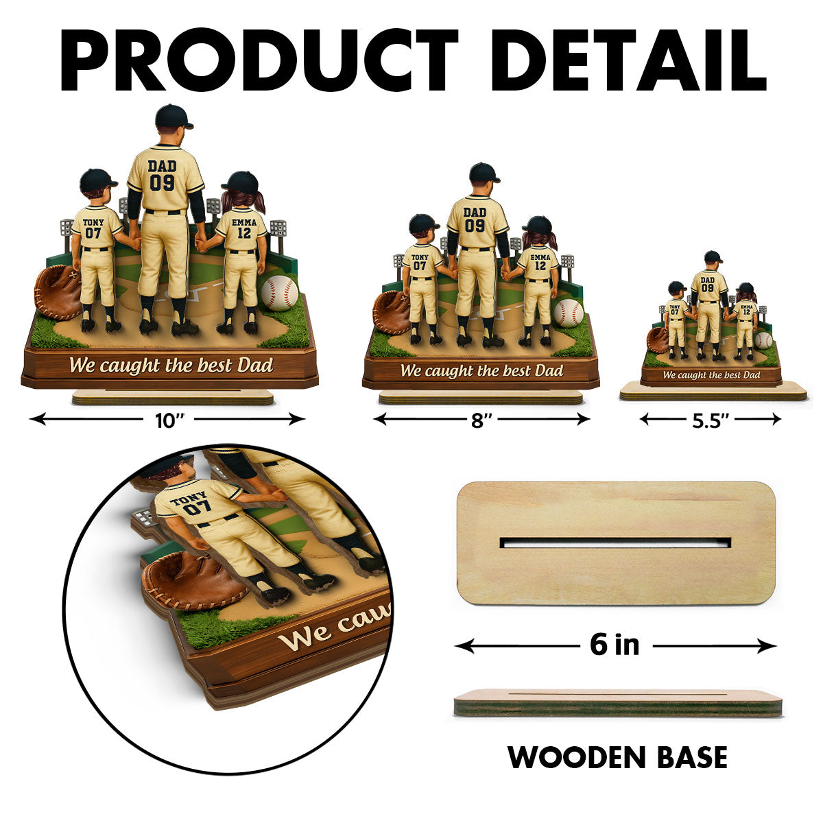 We Caught The Best Dad Baseball - Personalized 2-Layered Wooden Plaque - Heartfelt Gift For Dad, Grandpa