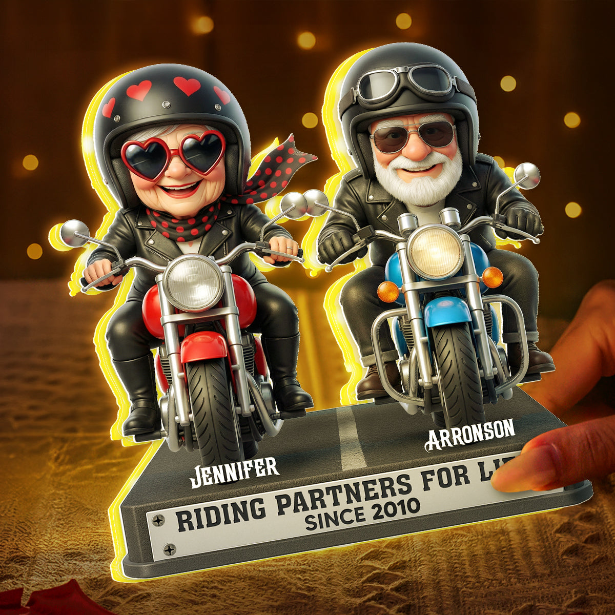 Old Biker Couple Riding Partners for Life - Personalized Light Box - Sentimental Gift for her, for him