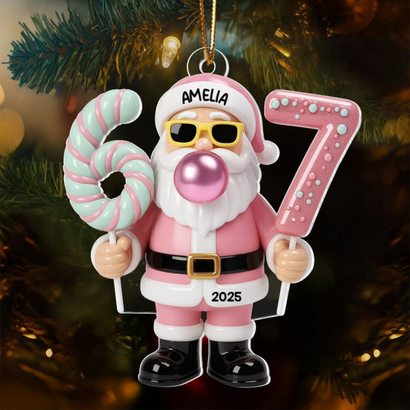 Pink Santa Six Seven - Personalized Acrylic Ornament - Christmas Gift for Kid, Grandkids