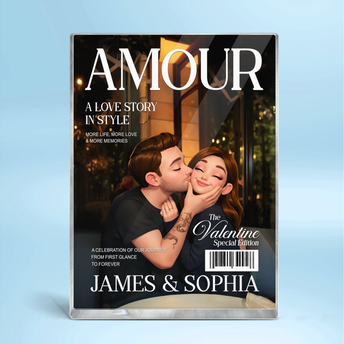 Couple Love Story Magazine Cover - Personalized Acrylic Block Plaque - Anniversary, Valentine's Day Gift, Gift For Him, Gift For Her