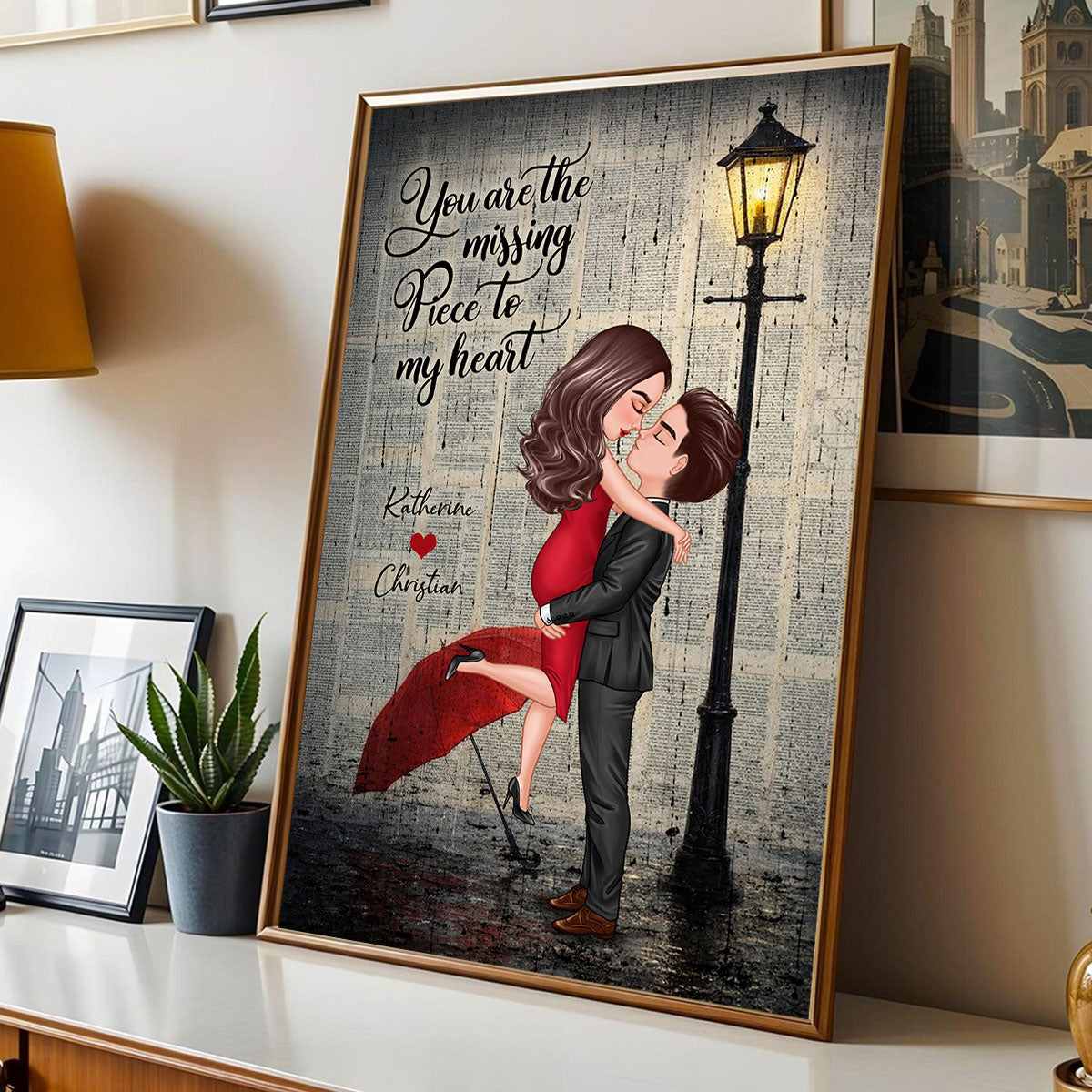 Vintage Newspaper Couple Hugging Kissing Under Lamp Post - Personalized Poster
