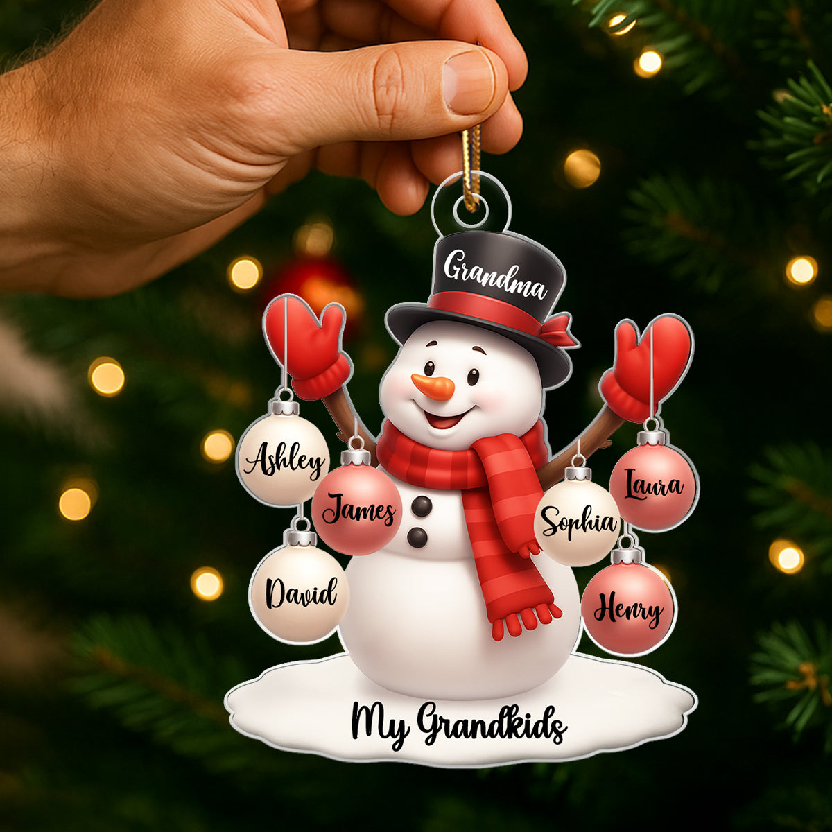 Snowman Grandma Grandkids Ball Ornaments - Personalized Acrylic Ornament - Christmas Gift for Family