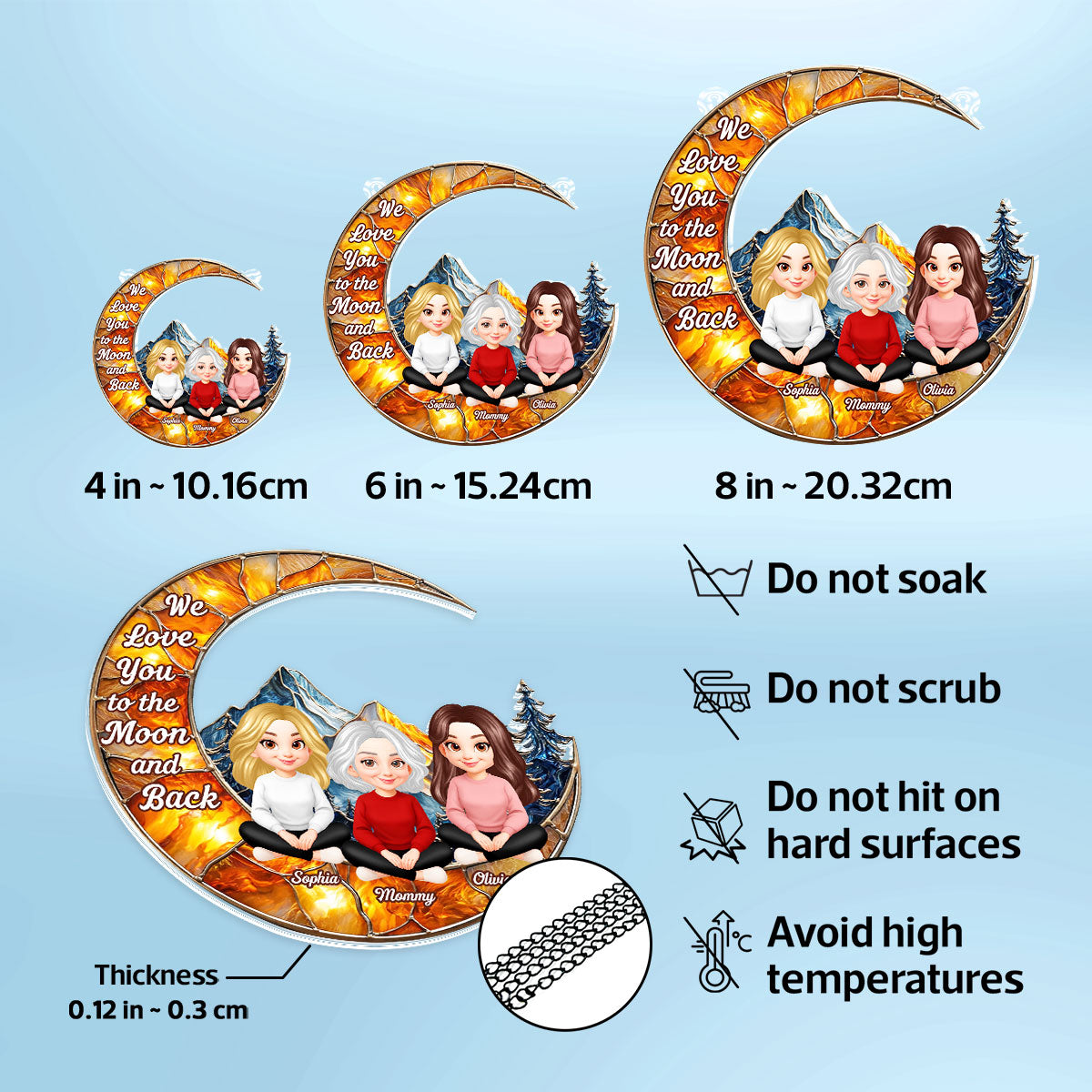 Mother Daughter Son Sitting on Moon - Personalized Suncatcher Ornament - Heartfelt Mother's Day Gift for Mom, Wife