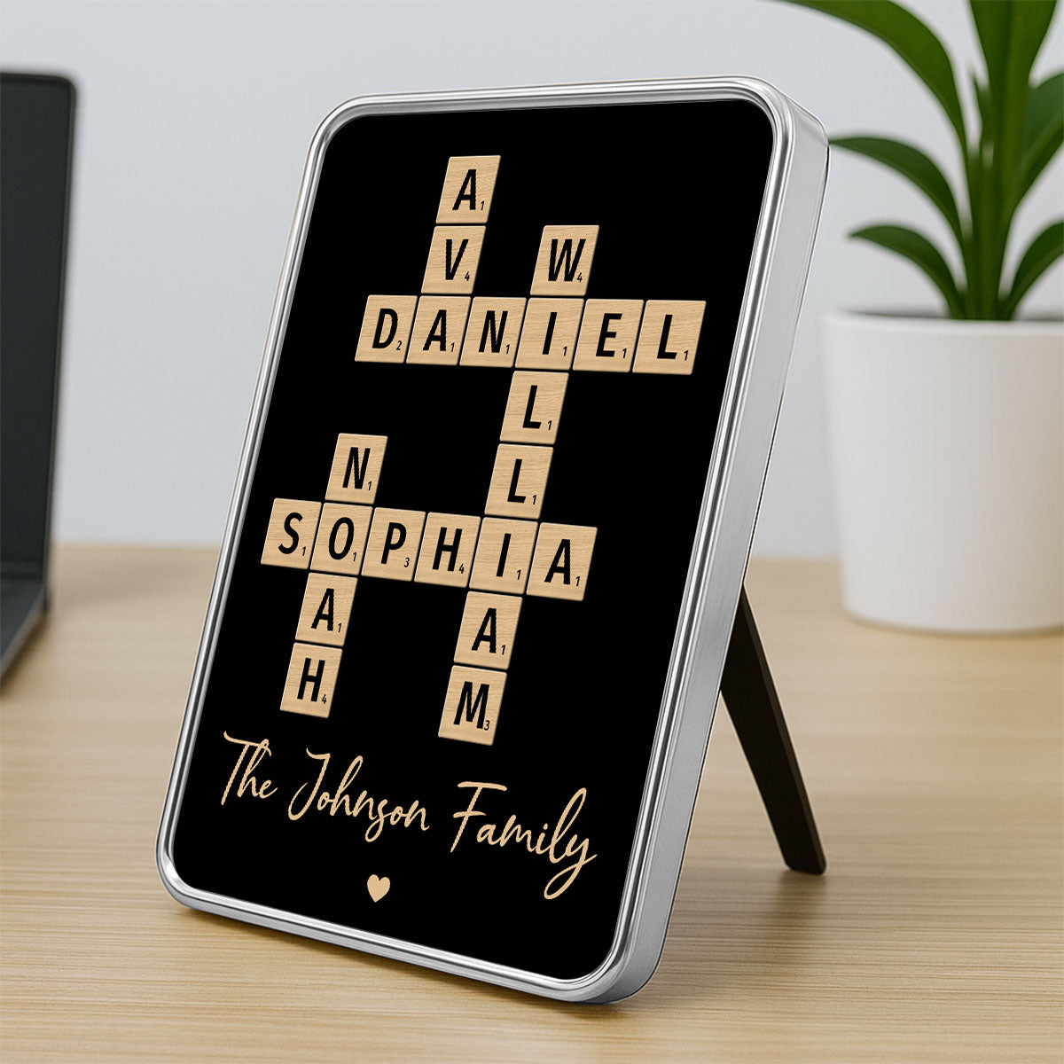 Family Names Crossword Puzzle Art - Personalized Mirrored Picture Frame - Christmas Gift For Family