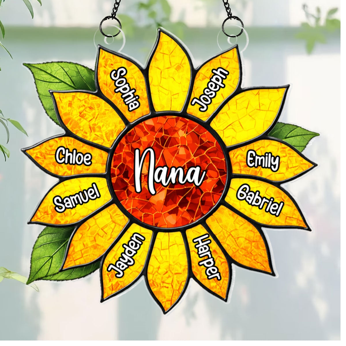 Grandkids Name In Sunflower Daisy - Personalized Suncatcher - Mother's Day Home Decor Gift For Grandma