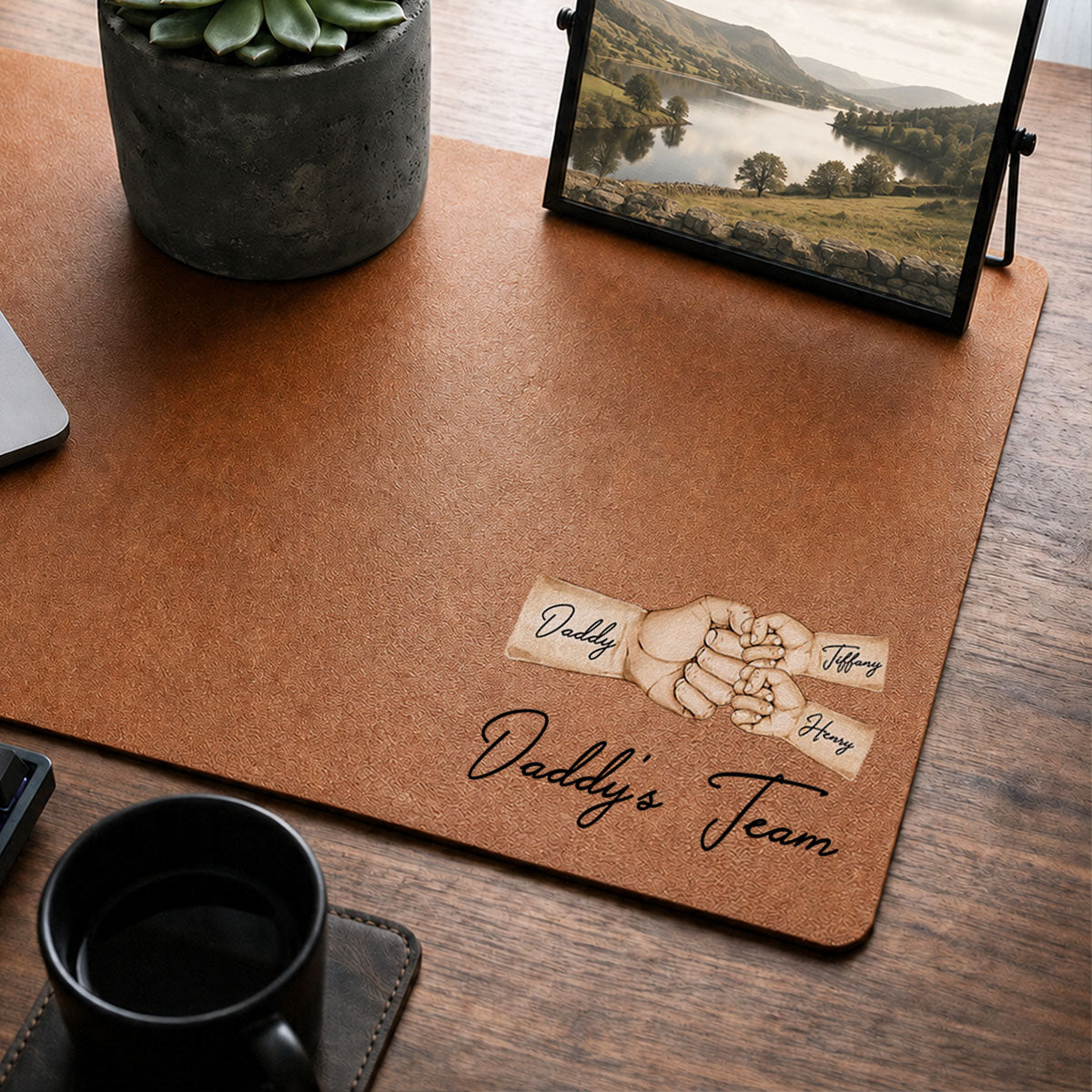 Daddy's Team Fist Bump - Personalized Desk Mat - Father's Day Gift For Dad, Husband