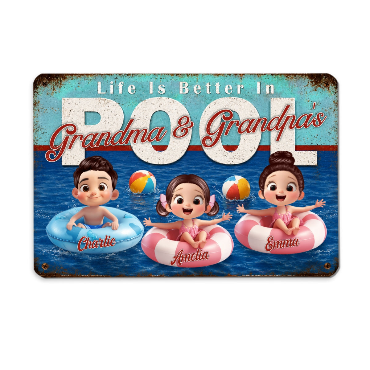Life is Better in Grandma Grandpa's Pool - Personalized Metal Sign - Summer Decor Gift for Grandma, Grandparents
