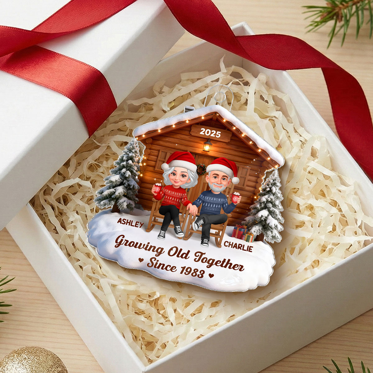 3D Effect Couple Cabin - Personalized Acrylic Car Hanger - Heartfelt Gift For Couple, For Him, For Her