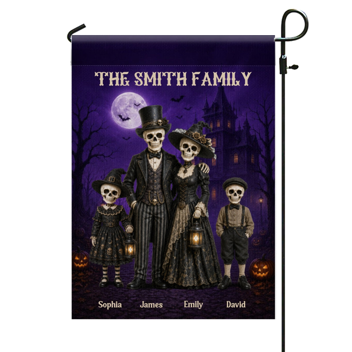 Gothic Skeleton Family - Personalized Garden Flag - Halloween Decoration