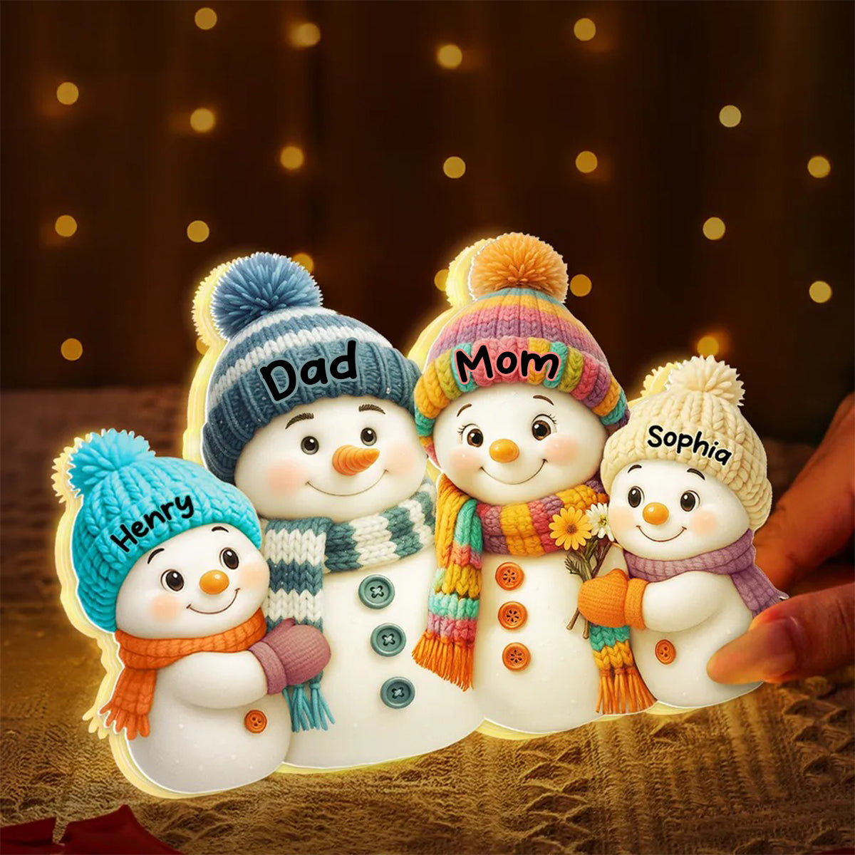 Snowman Mom, Dad, Parents and Kids Personalized Light Box - Holiday Family Keepsake