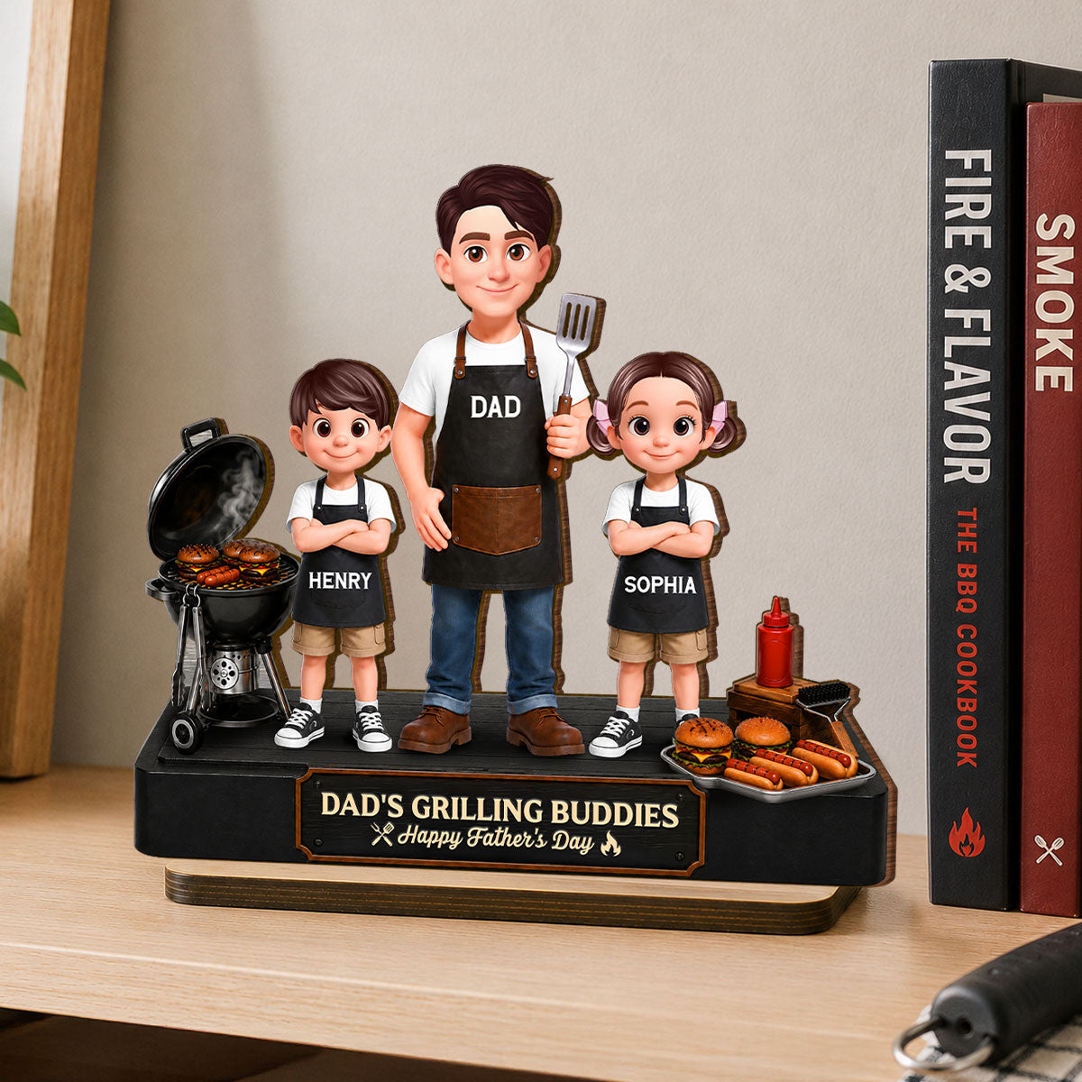 BBQ Dad's Grilling Buddies The Grill Master - Personalized 2-Layered Wooden Plaque -  Gift For Dad, Husband