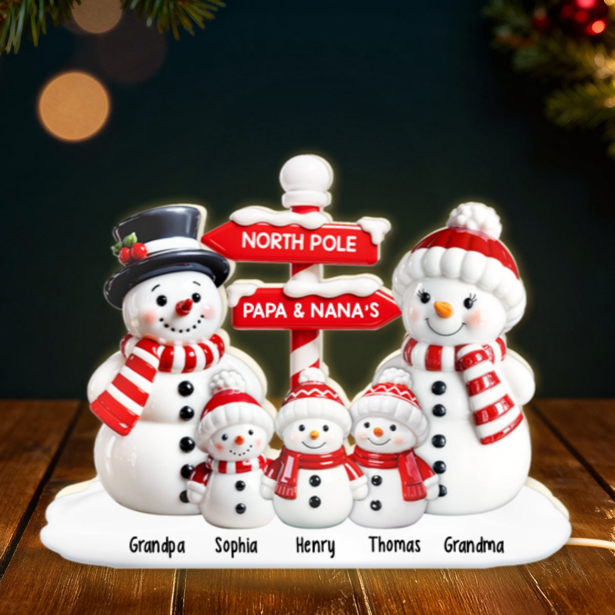 3D Effect Snowman North Pole - Personalized Light Box - Christmas Decor For Grandma, Grandpa, Family