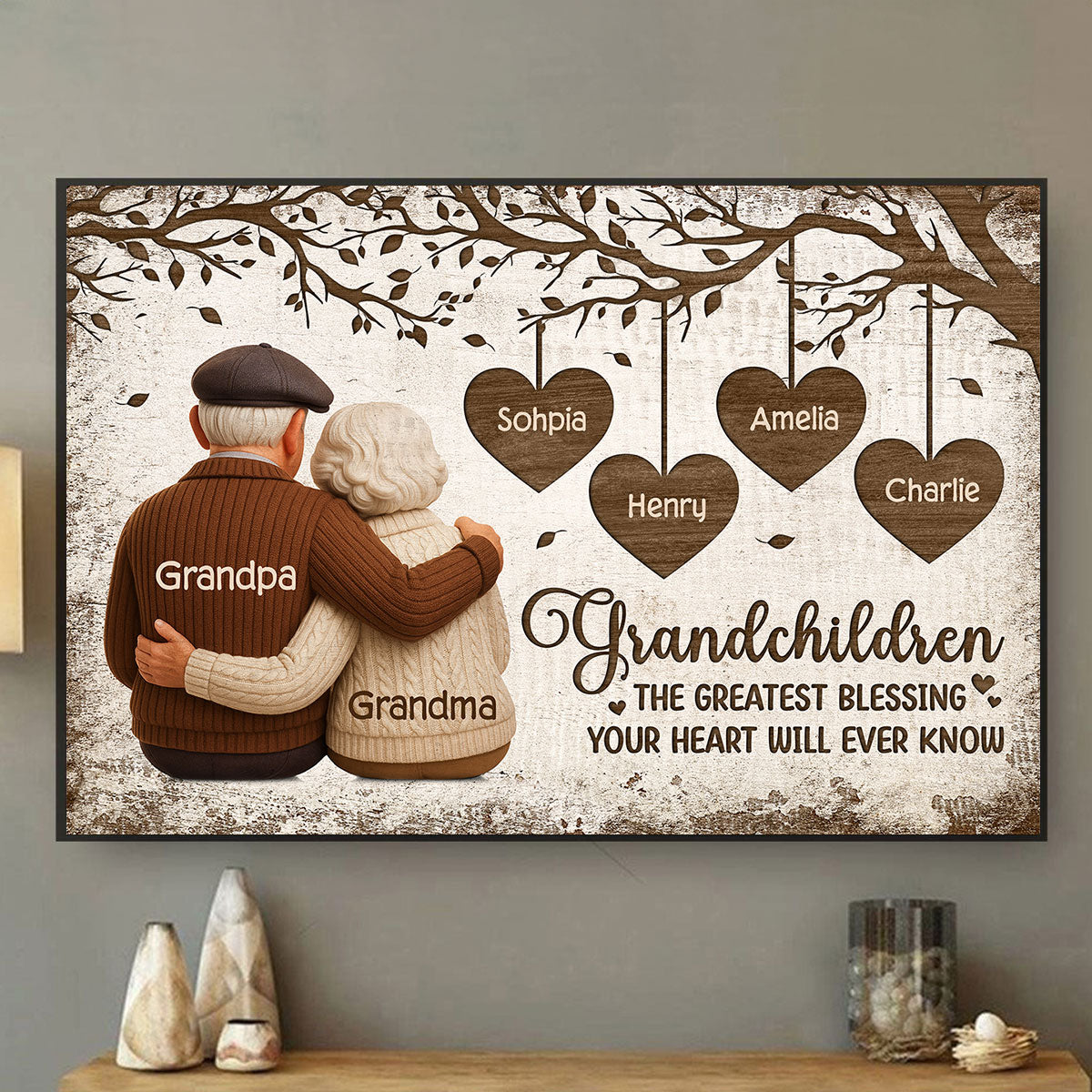 Grandparents And Grandkids The Greatest Blessing - Personalized Poster - Heartwarming Christmas Gift For Grandparents, Grandkids