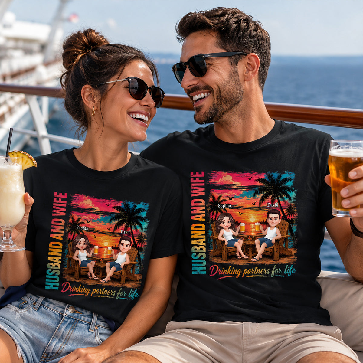Husband and Wife Drinking Partners for Life - Personalized Shirt - Summer Matching Shirts for Couples