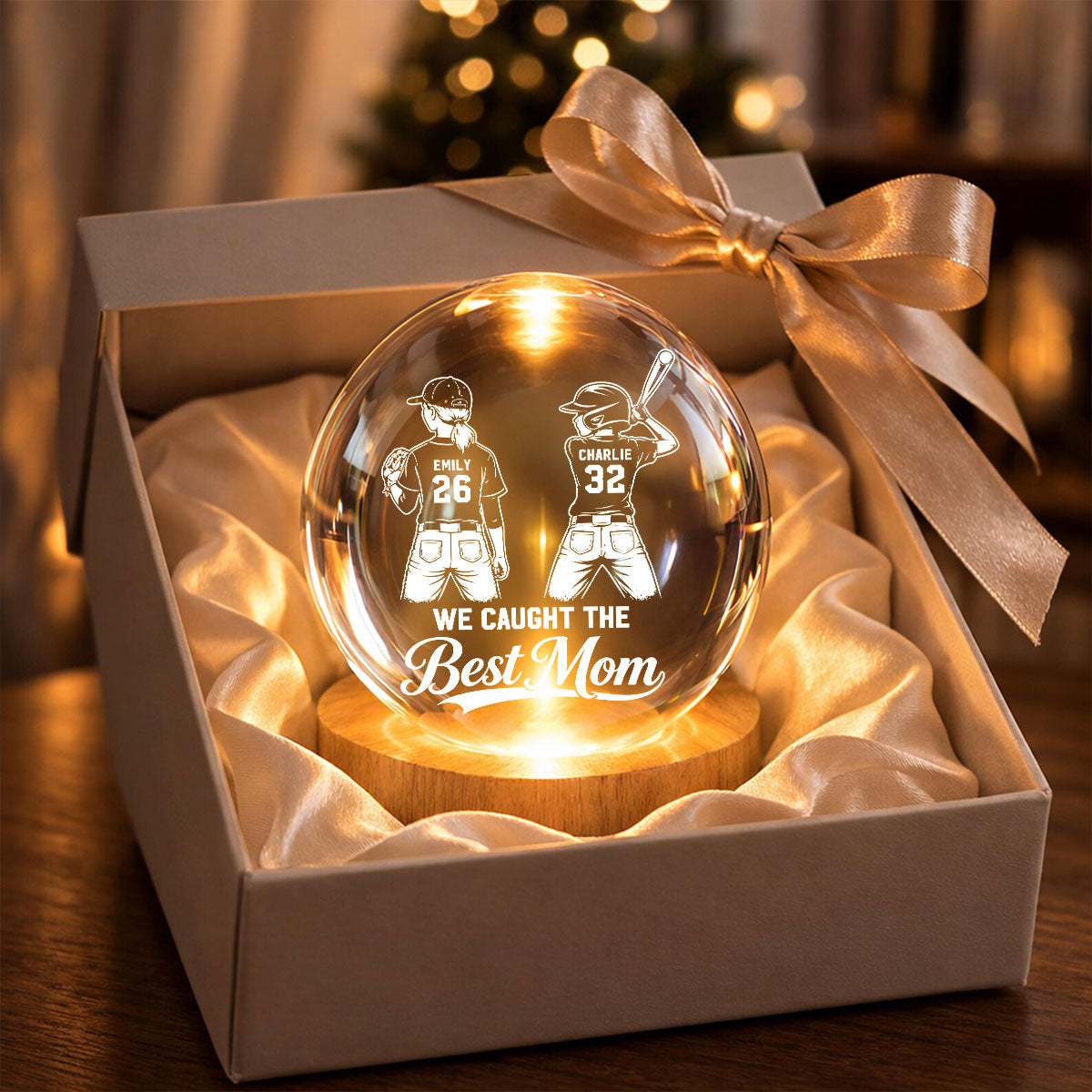 Baseball Players We Caught The Best Mom - Personalized Crystal Ball LED Night Light - Mother's Day Gift For Baseball Mom, Wife