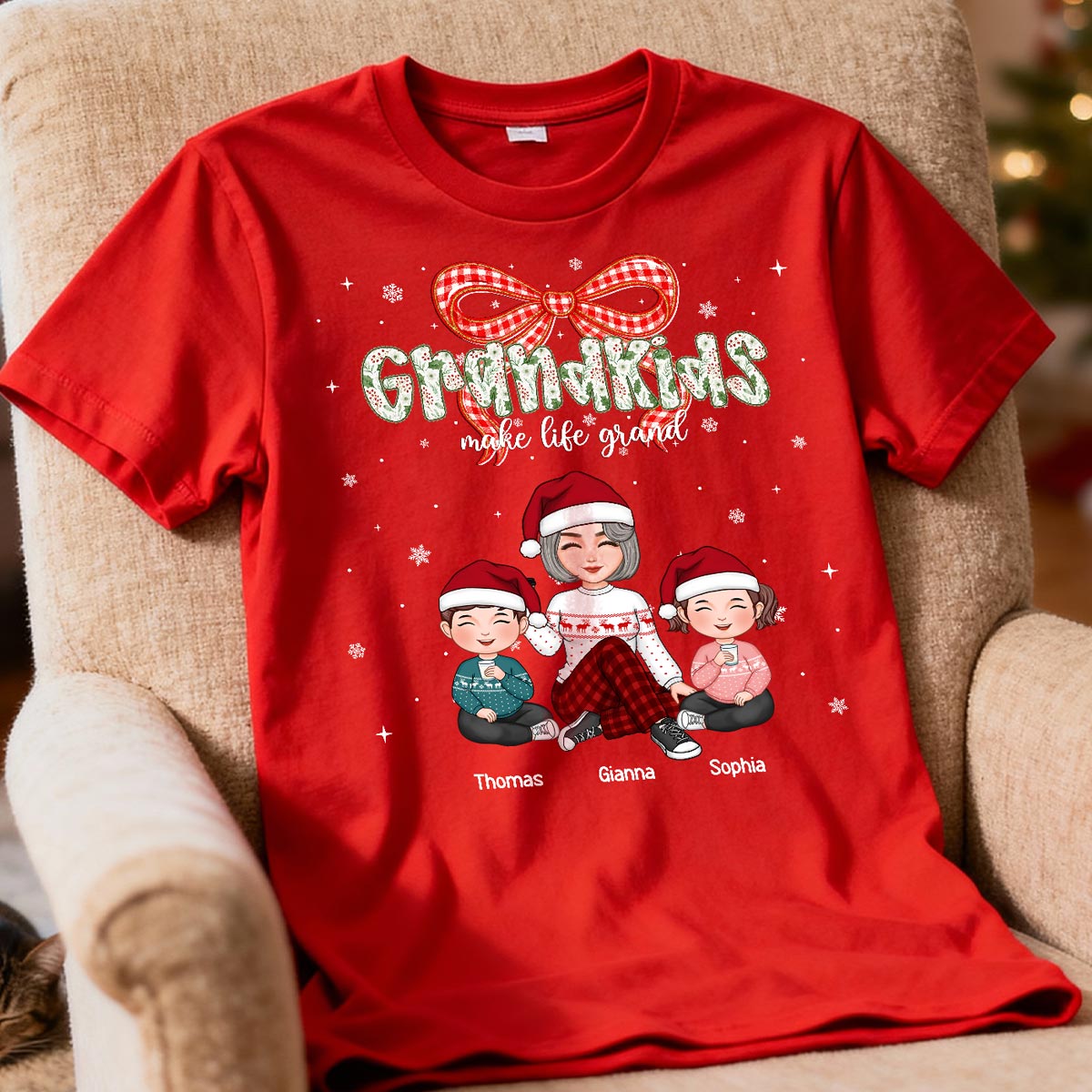 Grandkids Make Life Grand Coquette Floral Christmas Pattern - Personalized Shirt
