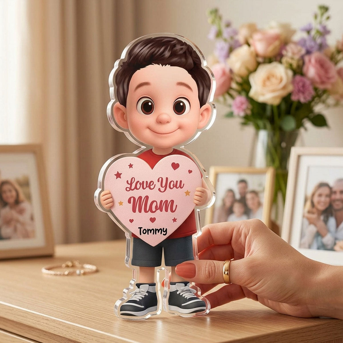 Kid Holding Heart - Personalized Acrylic Block Plaque - Mother's Day Gift for Mom, Wife