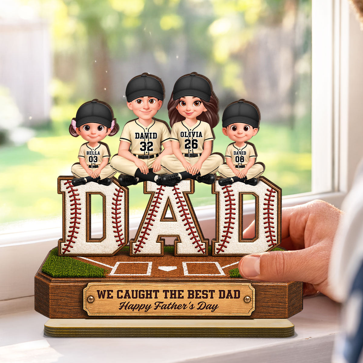 Baseball DAD We Caught The Best Dad - Personalized 2-Layered Wooden Plaque -  Gift For Dad