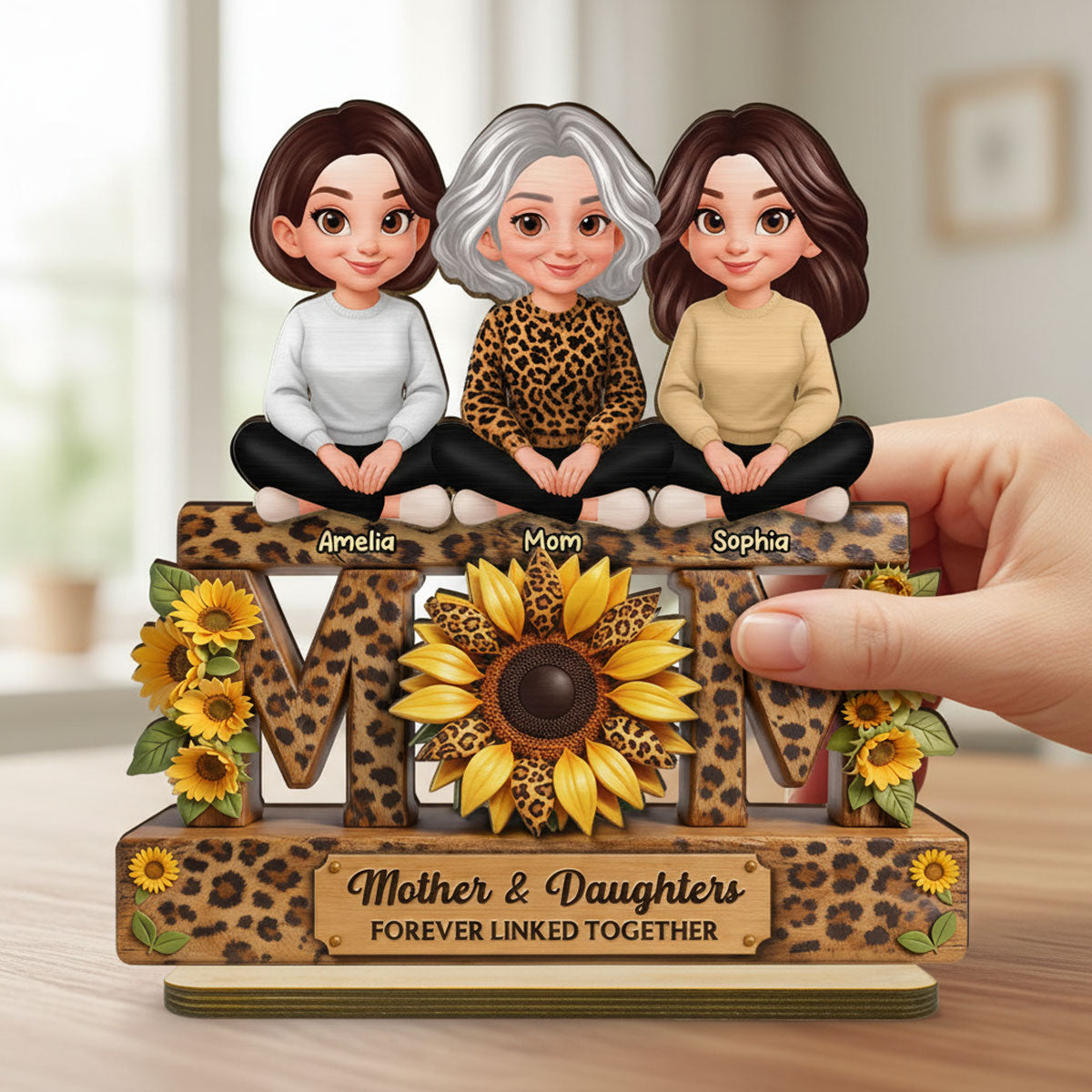 Beautiful Leopard Sunflower You Are My Sunshine MOM And Daughters Sons - Personalized 2-Layered Wooden Plaque - Gift For Mom