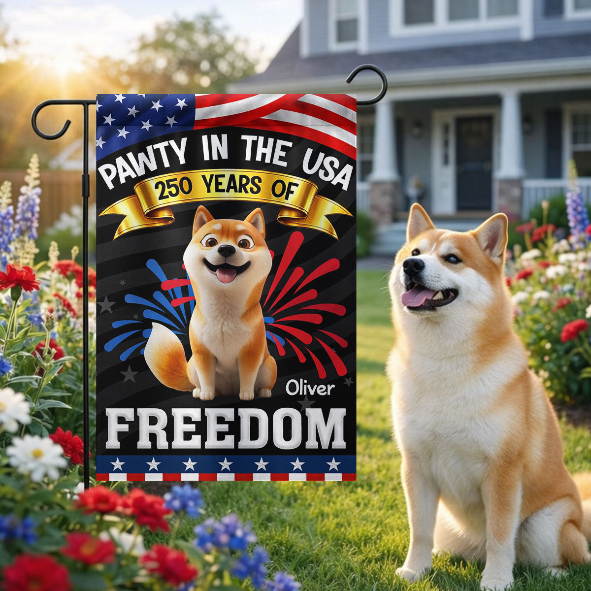 Pawty In The USA - Personalized Garden Flag - Gift For Dog Lovers
