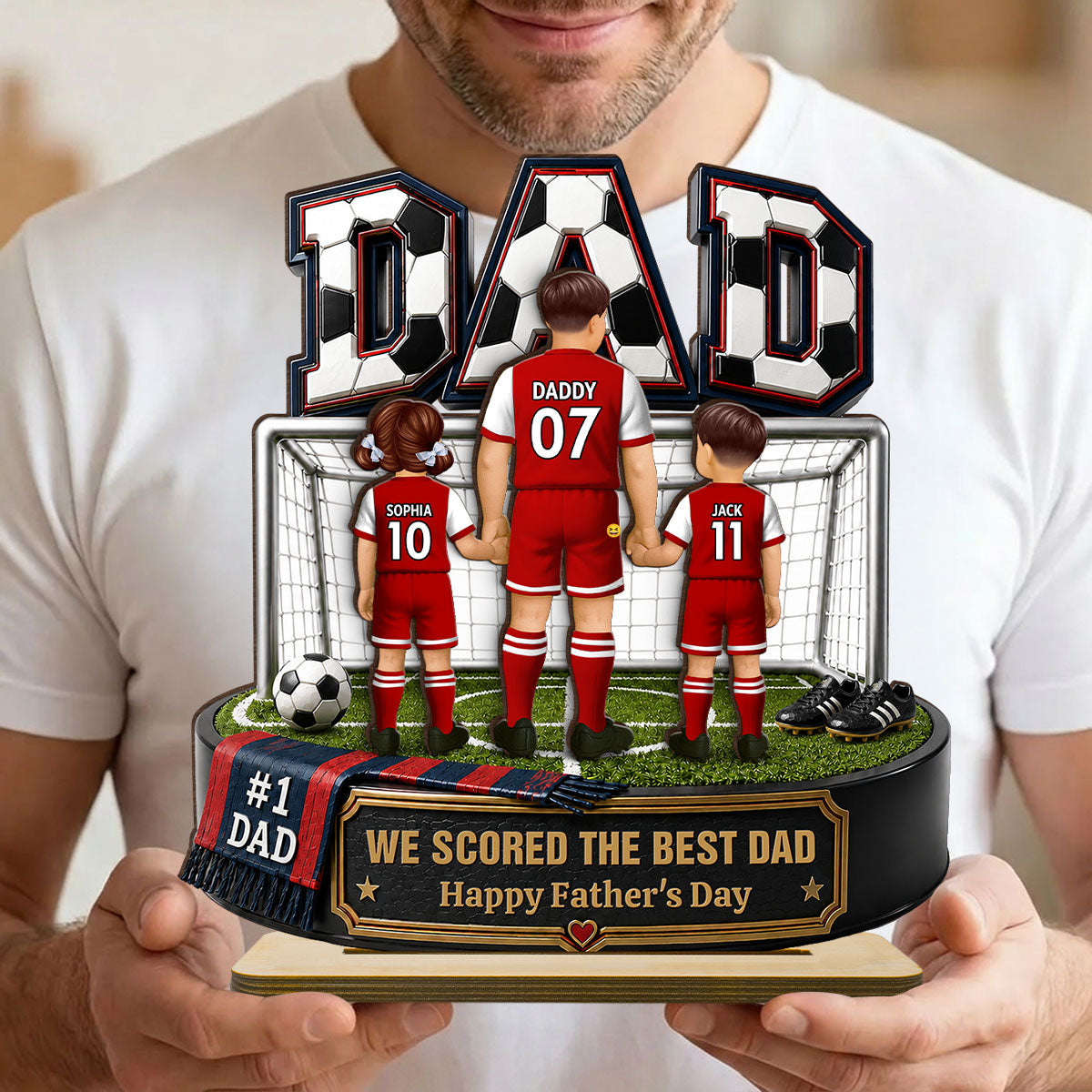 #1 Soccer Dad & Kids Together - Personalized 2-Layered Wooden Plaque - Heartfelt Gift For Dad, Husband