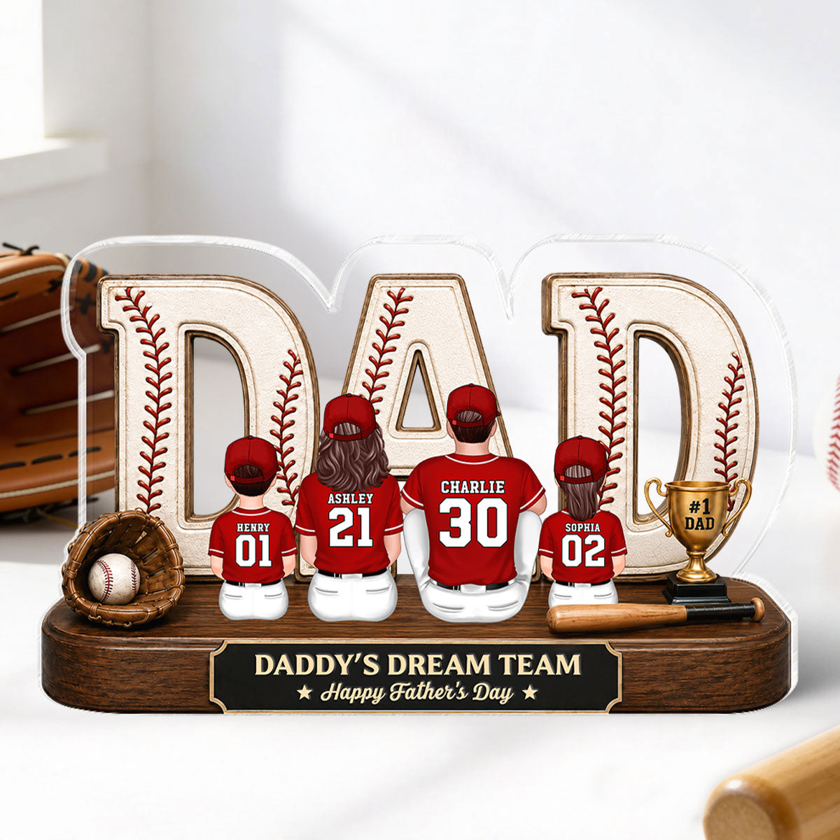 Baseball Daddy's Dream Team - Personalized Acrylic Block Plaque -  Gift For Dad, Husband, Baseball Fans