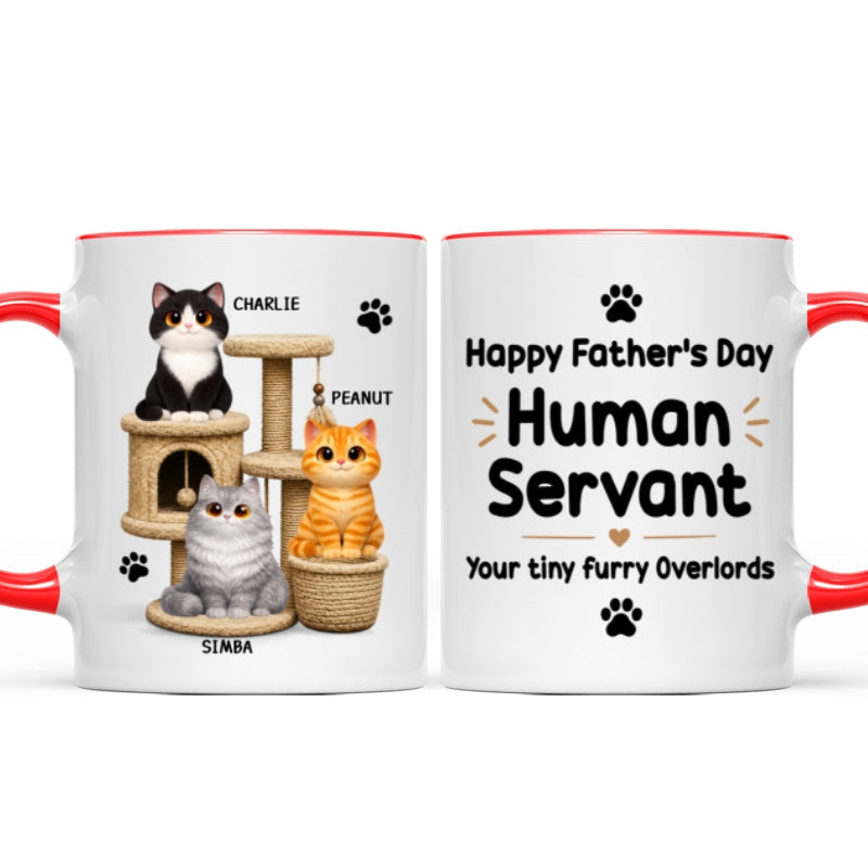 Happy Father's Day Human Servant Cats On Cat Tree - Personalized Mug - Father's Day Gift For Cat Dad