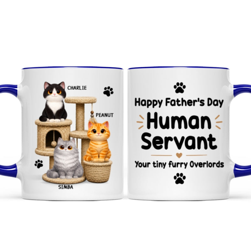 Happy Father's Day Human Servant Cats On Cat Tree - Personalized Mug - Father's Day Gift For Cat Dad