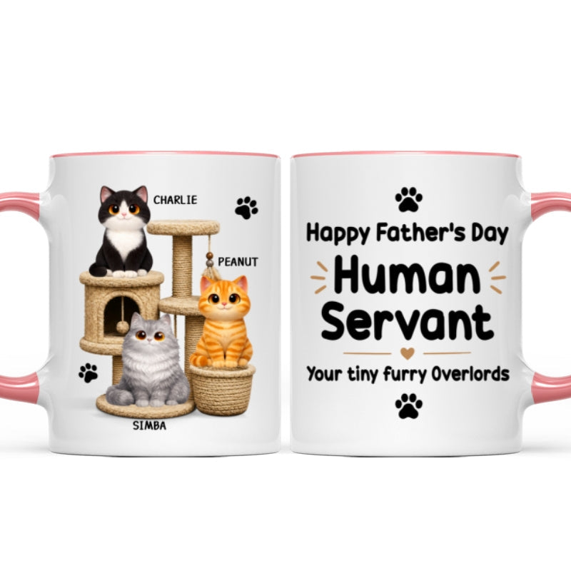 Happy Father's Day Human Servant Cats On Cat Tree - Personalized Mug - Father's Day Gift For Cat Dad