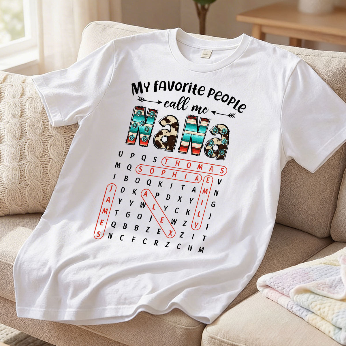 My Favorite People Call Me Grandma Western Cowhide Pattern Word Search Puzzle - Personalized Shirt - Gift For Grandma Mom
