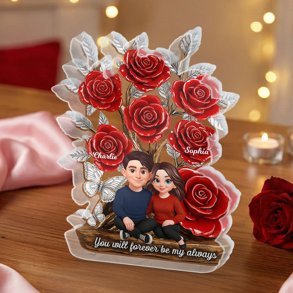 Eternal Love Timeless Roses Tree Couple Together - Personalized Acrylic Block Plaque - Valentine's Day Gift For Couple, Gift For Her, For Him