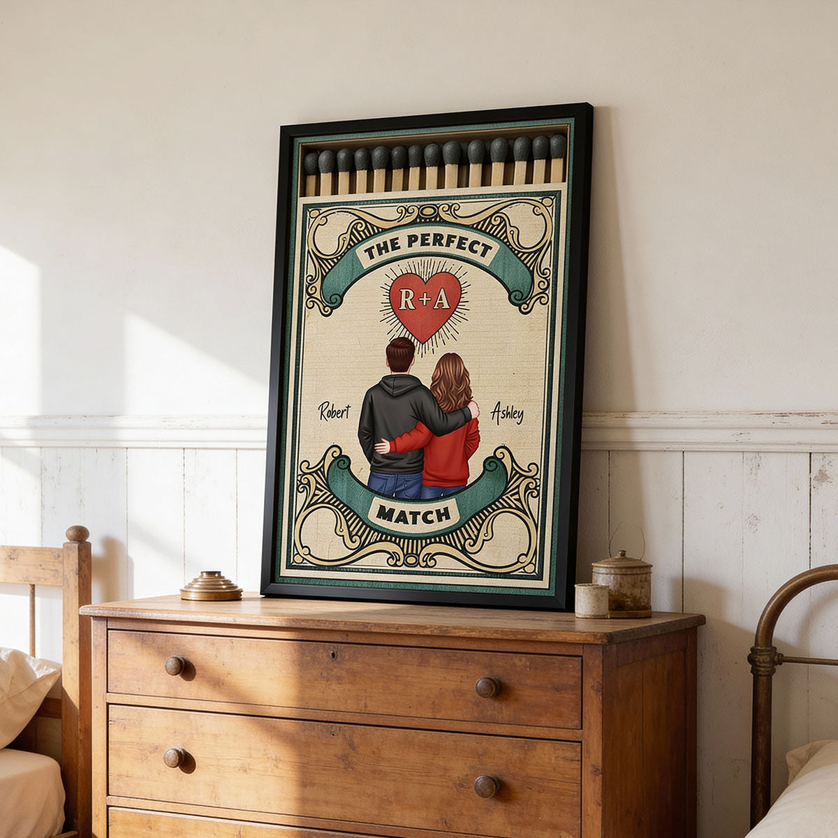 Retro Vintage Nostalgia Romance The Perfect Match Couple Matchbox - Personalized Poster - Heartfelt Gift For Couple
