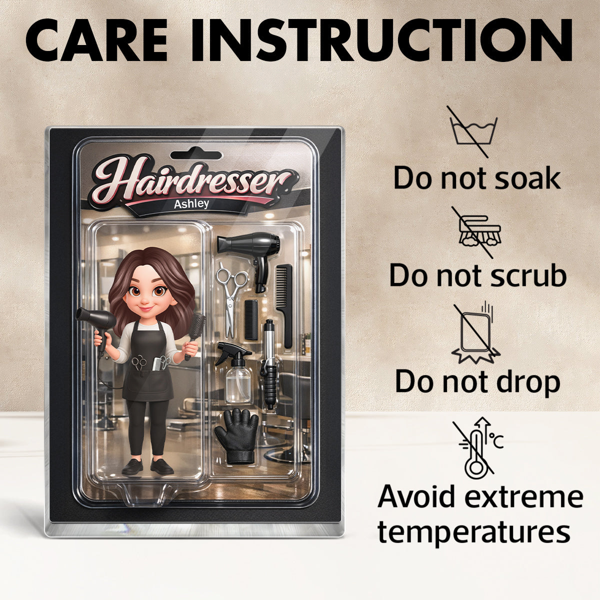 3D Effect Woman Hairdresser Action Figure - Personalized Acrylic Block Plaque - Gift For Hairdressers