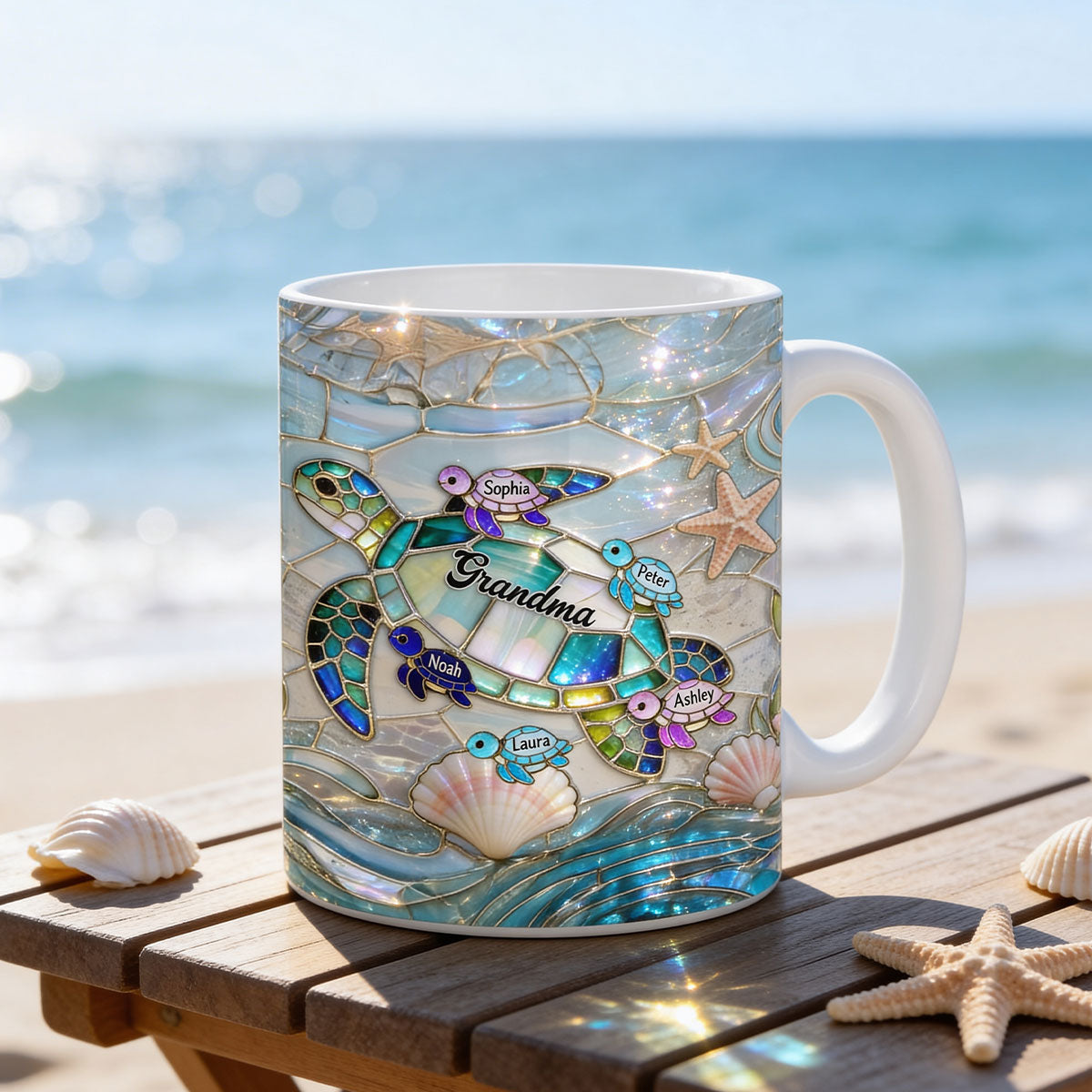 Mom Grandma Ocean Breeze Turtle - Personalized Mug - Heartfelt Mother's Day Gift for Grandma, Mom, Wife