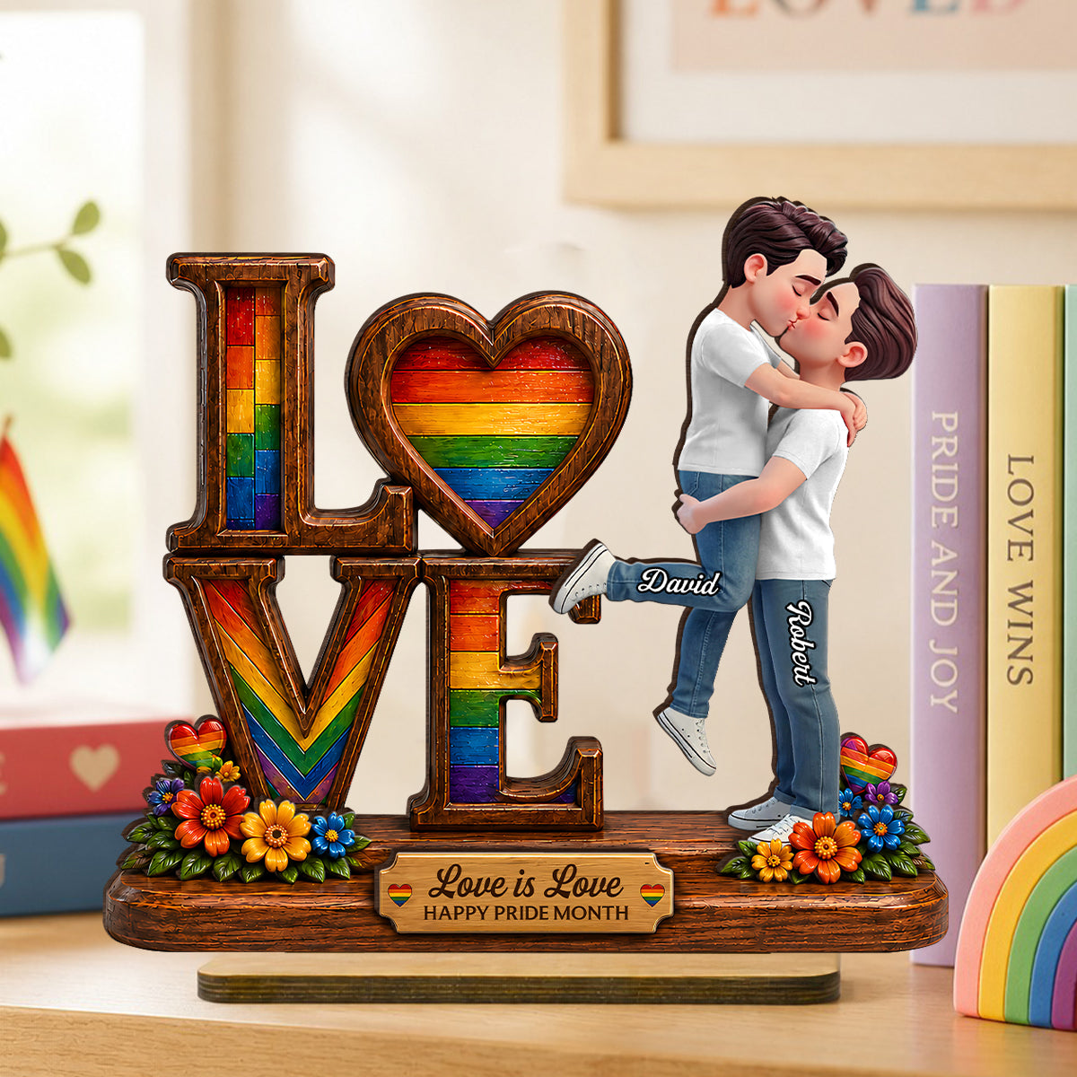 Pride Month Romantic Kissing Couple - Personalized 2-Layered Wooden Plaque - Gift For Couple, Happy Pride Month