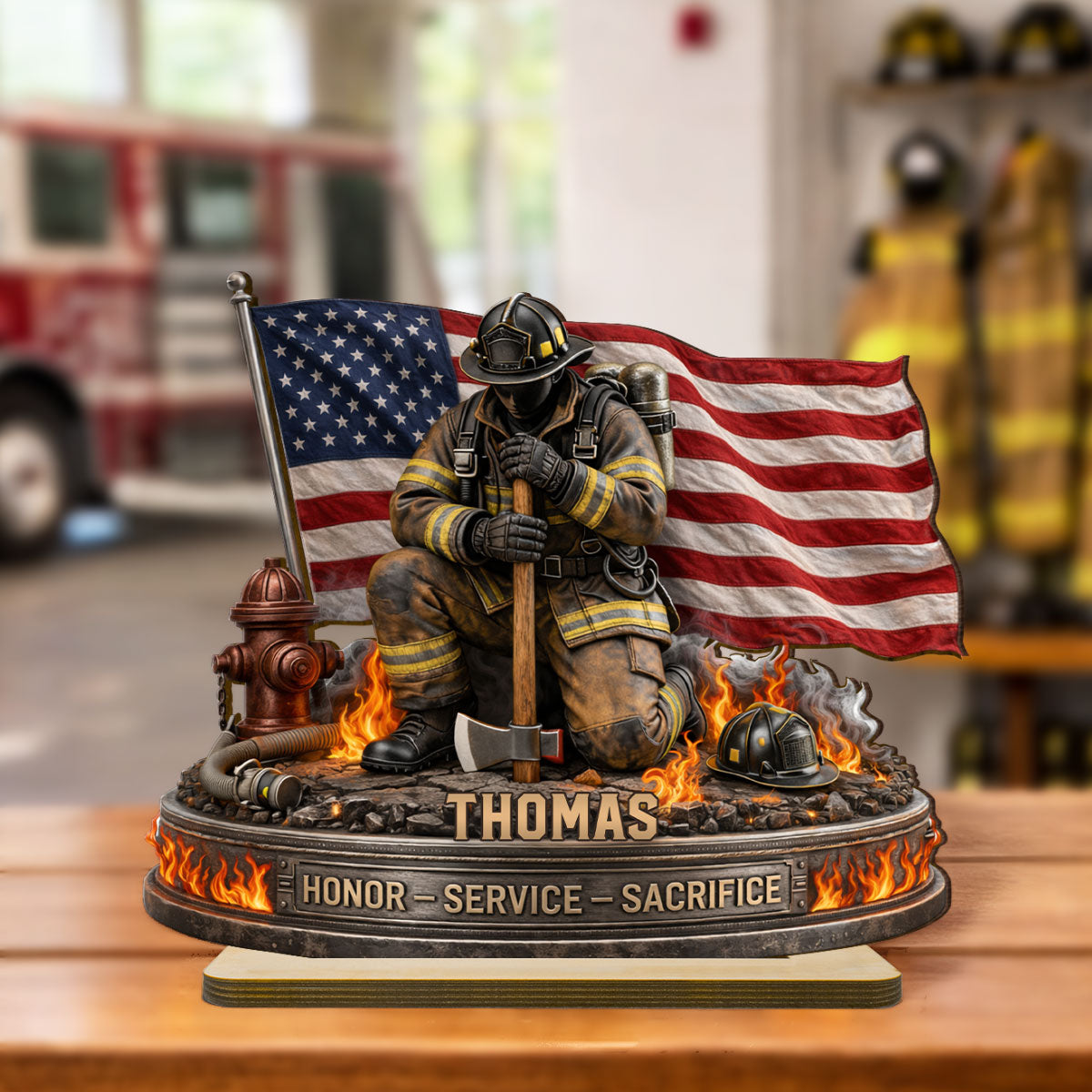 Firefighter Honor Service Sacrifice - Personalized Wooden Plaque - Appreciation